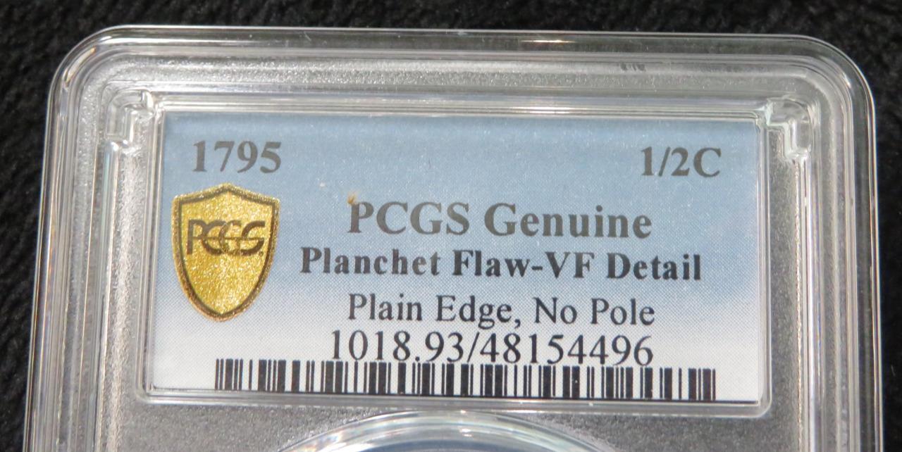 1795 Half Cent Plain Edge, No Pole * Planchet Flaw* PCGS Authenticated VF Detail - Fresh Stock Dated December 2025