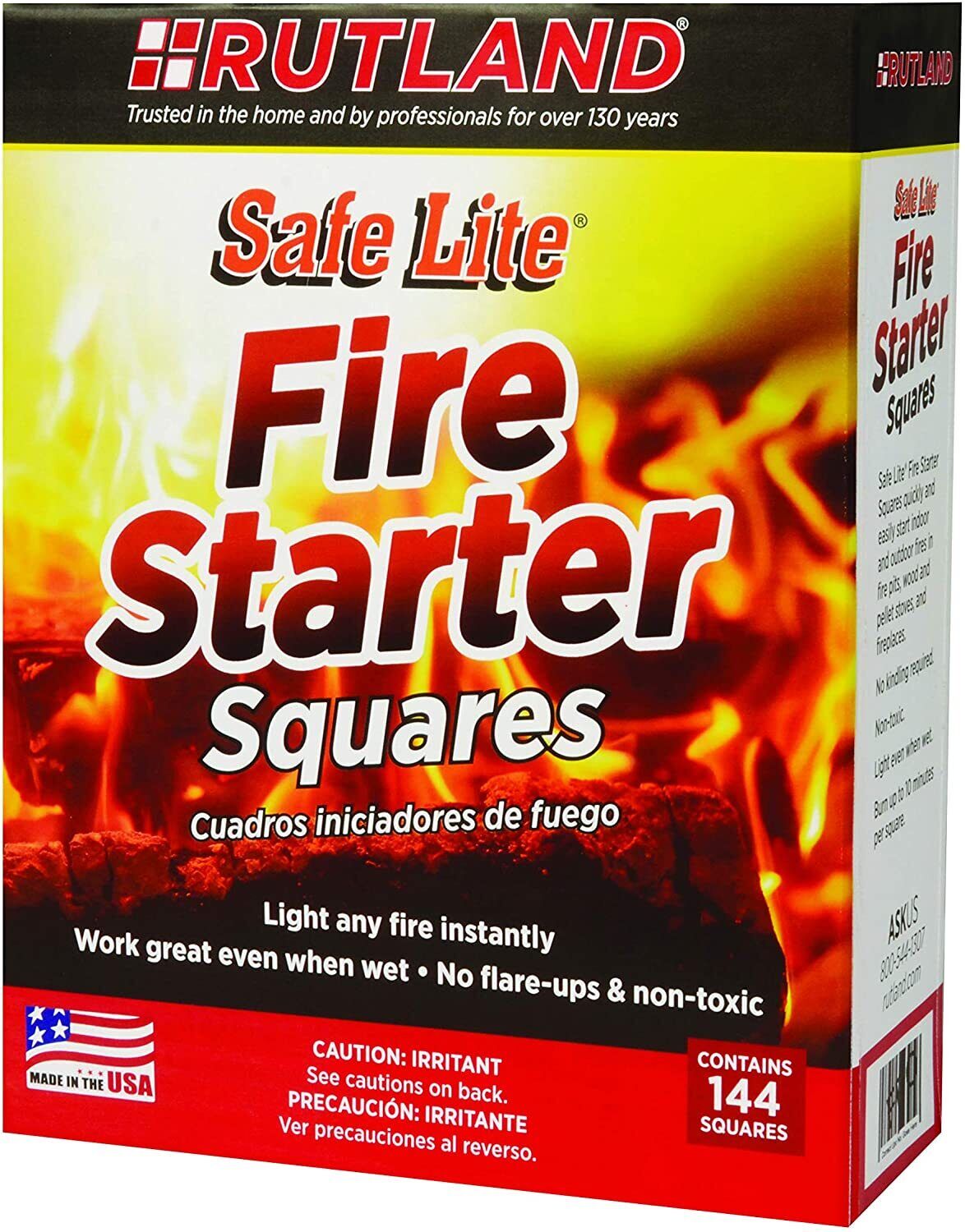 Rutland 50B Safe Lite Fire Starter Squares, 144 Squares (Twо Pаck) - Fresh Stock Dated January 2026