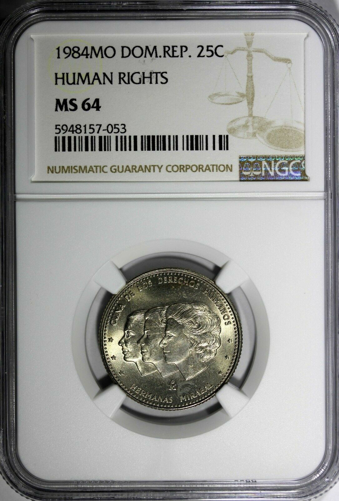 DOMINICAN REPUBLIC 1984 25 Centavos NGC MS64 Mirabal Sisters Toned KM# 61.1 (53) - Fresh Stock Dated December 2025