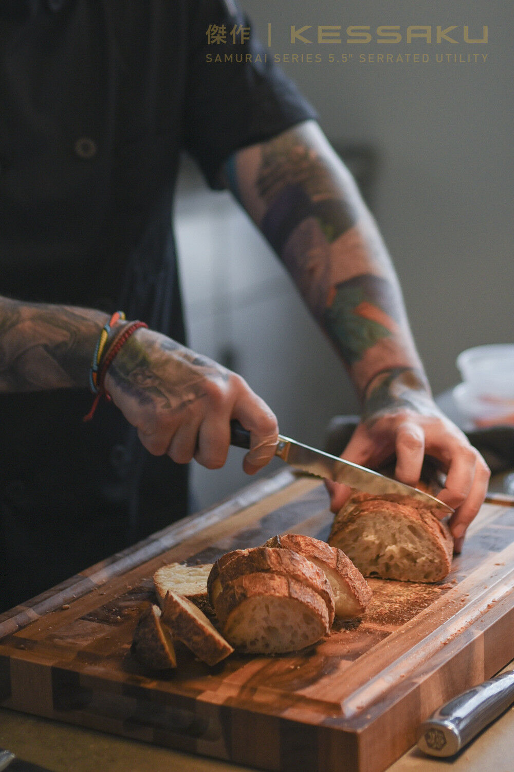 Kessaku 5.5-Inch Serrated Utility Knife - Samurai Series - HC 7Cr17MoV Steel - Fresh Stock Dated February 2026