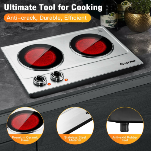 1800W Stainless Steel Infrared Cooktop with Non-slipping Feet and Adjustable Tem - Fresh Stock Dated February 2026