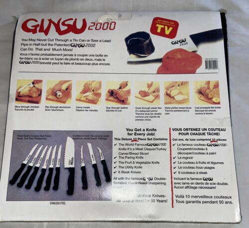 Vintage Original Ginsu Knives 2000 Stainless Steel 10 Pc Set As Seen on TV w Box - Fresh Stock Dated January 2026