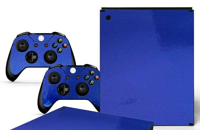 For Xbox One X Skin Console & 2 Controllers Blue Glossy Finish Vinyl Wrap Decal - Fresh Stock Dated February 2026