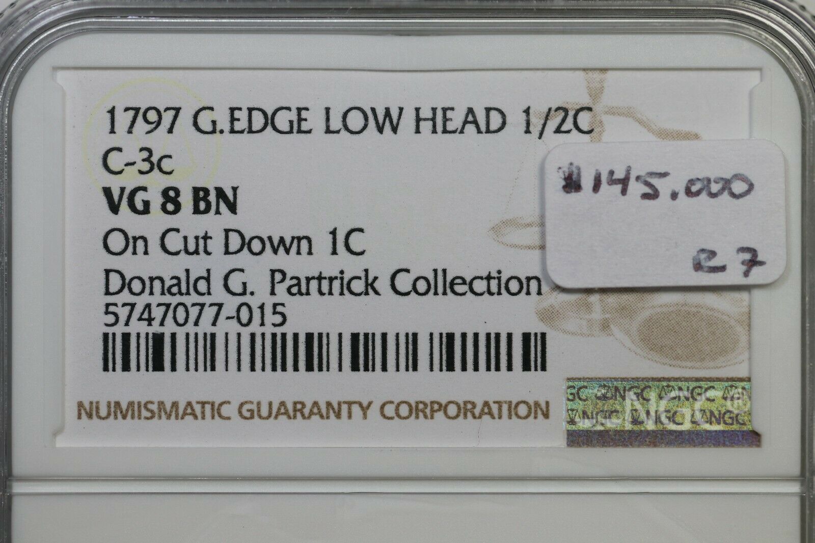 1797 C-3c R-7 NGC VG 8 Gr Edge Low Head Liberty Cap Half Cent Coin 1/2c - Fresh Stock Dated December 2025