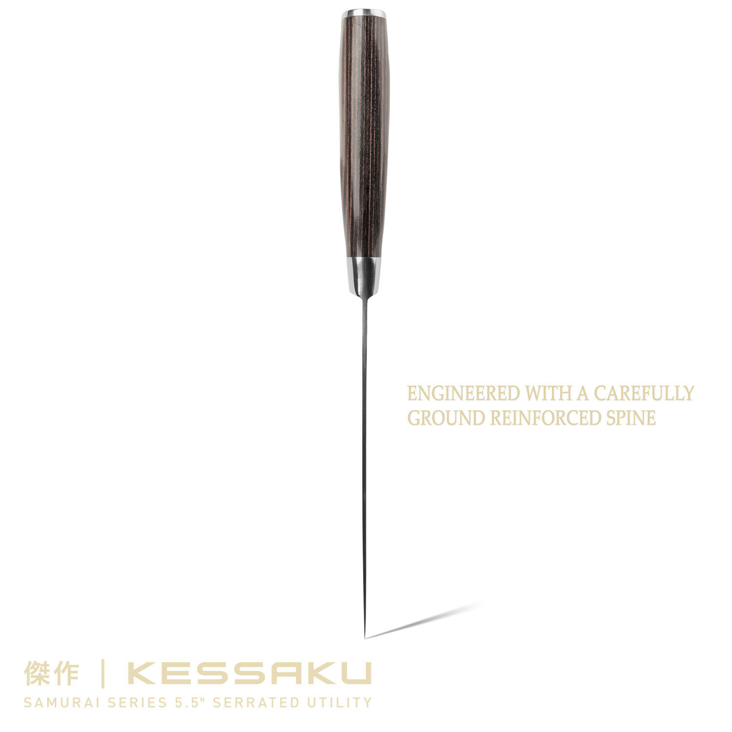 Kessaku 5.5-Inch Serrated Utility Knife - Samurai Series - HC 7Cr17MoV Steel - Fresh Stock Dated February 2026