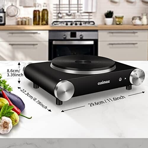 CUSIMAX Electric Hot Plate for Cooking Portable Single Burner 1500W Cast Iron - Fresh Stock Dated February 2026
