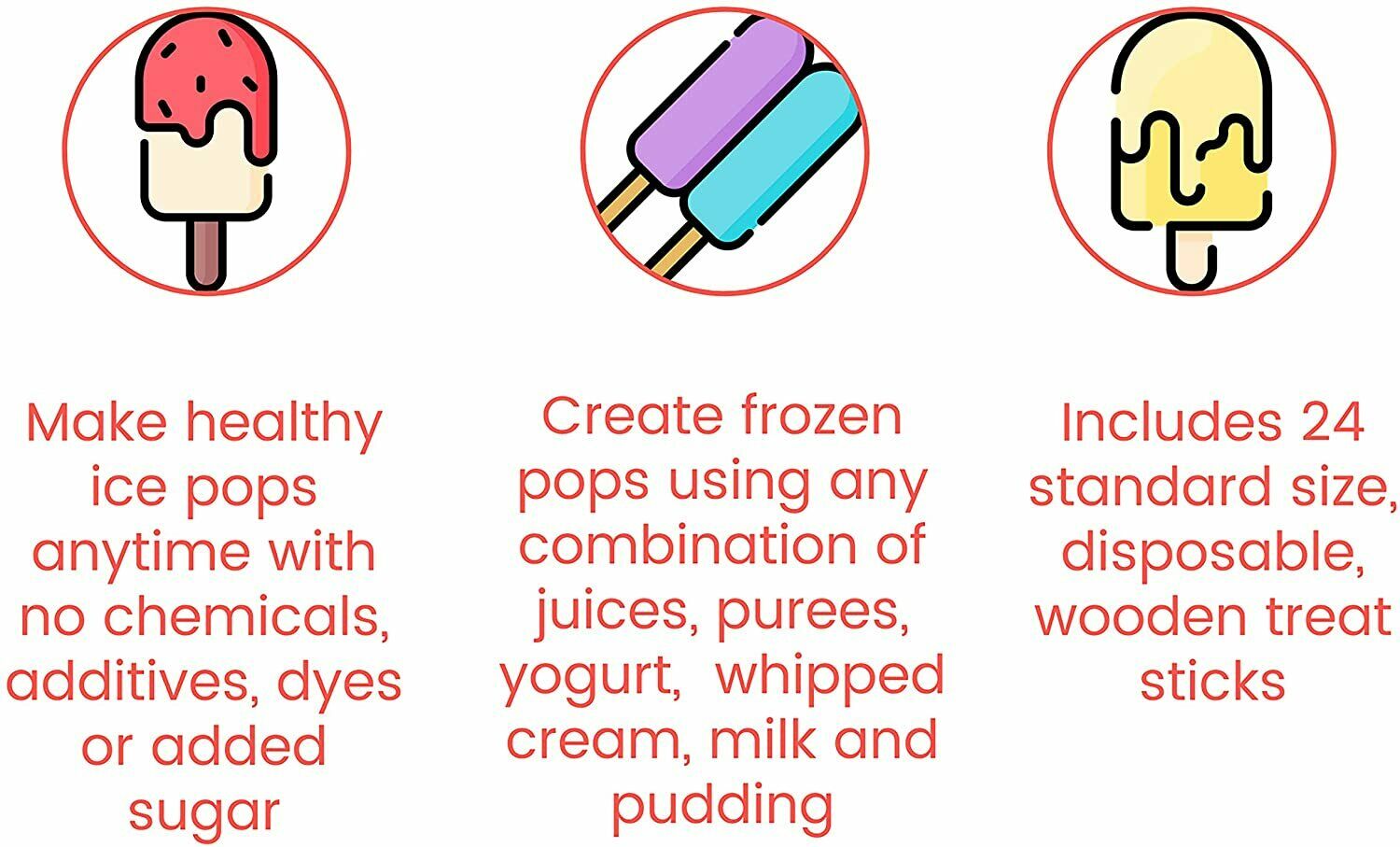 Norpro Frozen Ice Pop Maker with 24 Wooden Sticks, Red - Fresh Stock Dated February 2026