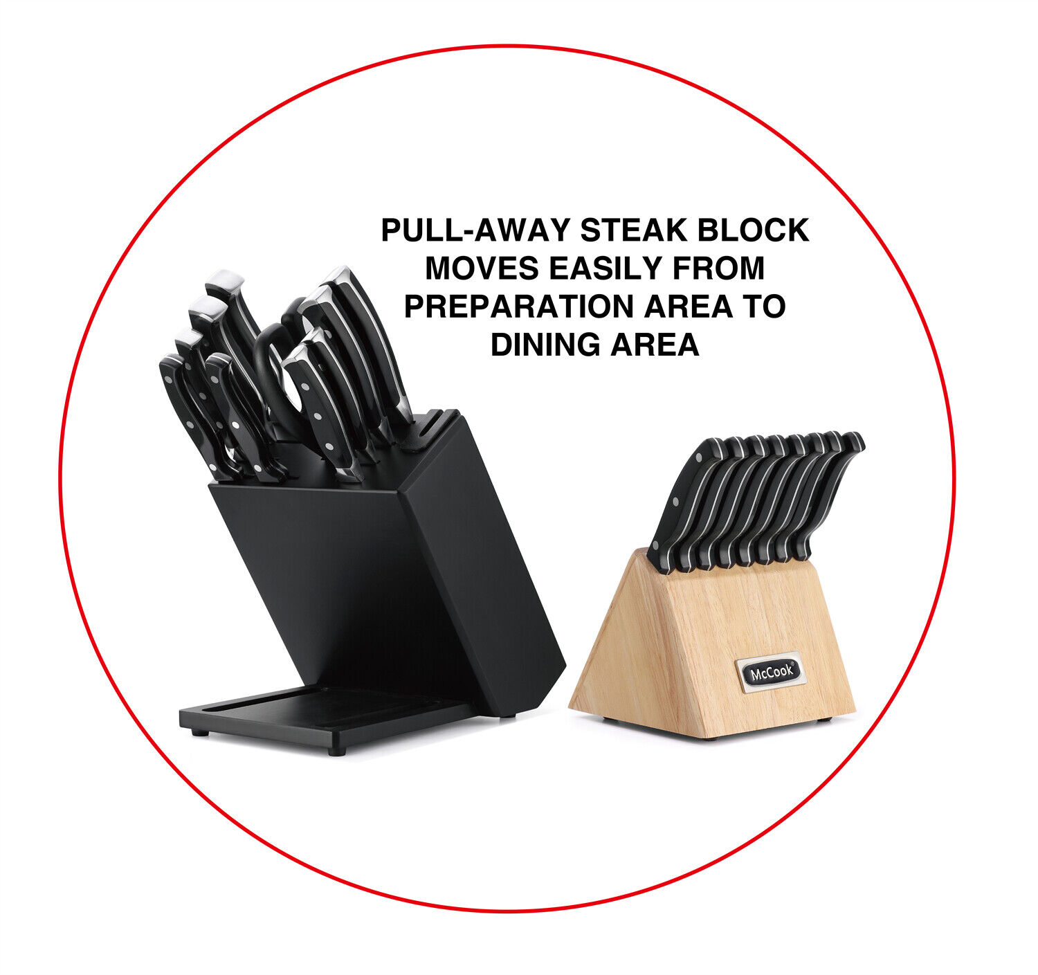 McCook MC65 20PCS Knife Block Set Steak Knife Block Knife Set Built-in Sharpener - Fresh Stock Dated February 2026