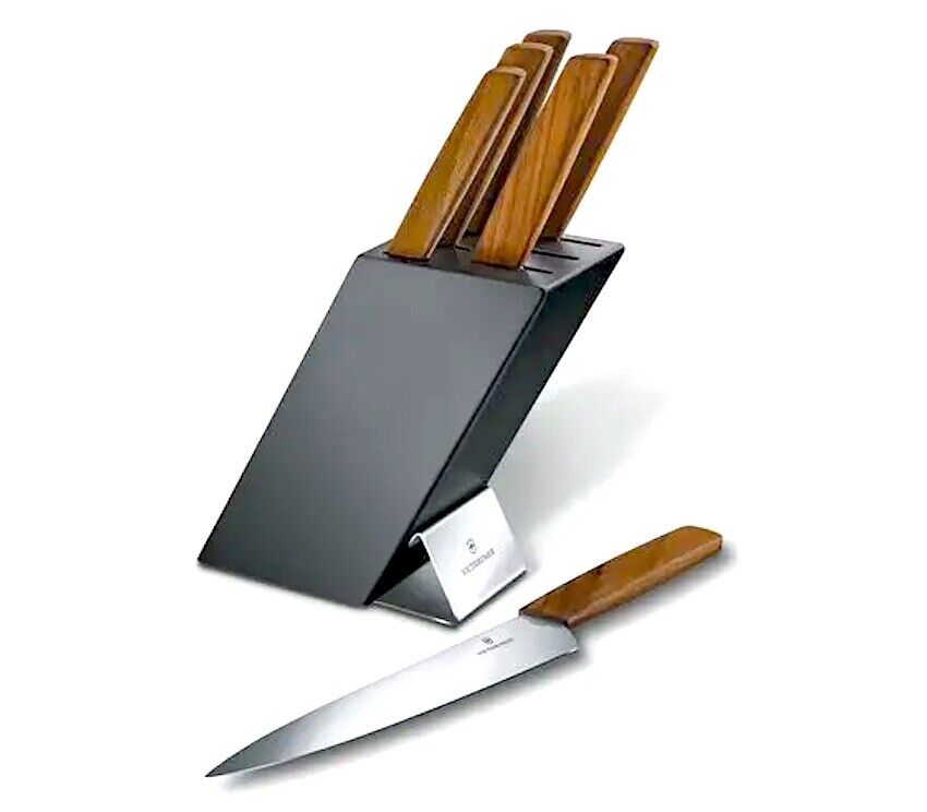 Victorinox Swiss Modern Kitchen Knife Block Set In Stainless & Walnut 6 Pieces - Fresh Stock Dated February 2026
