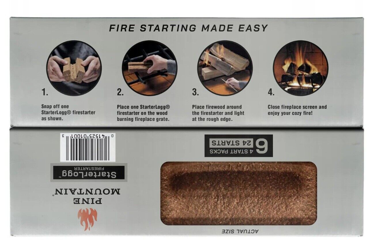 4 Pack Pine Mountain StarterLogg Fire Starters, 24 Starts - Fresh Stock Dated January 2026