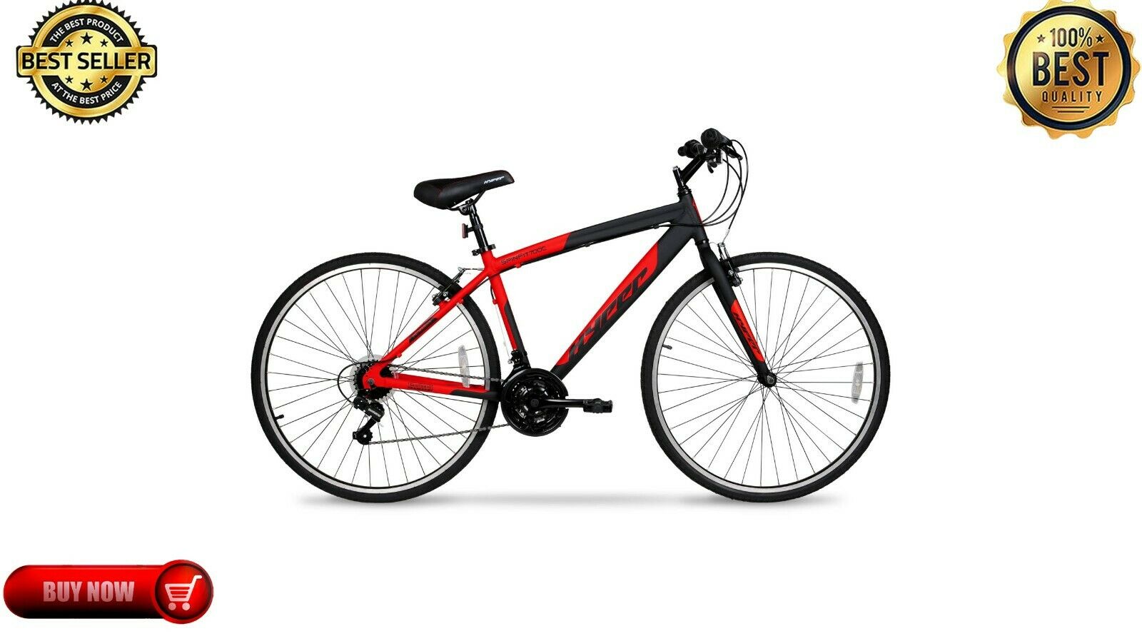 Hyper Bicycles 700c Men's SpinFit Hybrid Bike, Black and Red Fast Free Shipping - Fresh Stock Dated December 2025