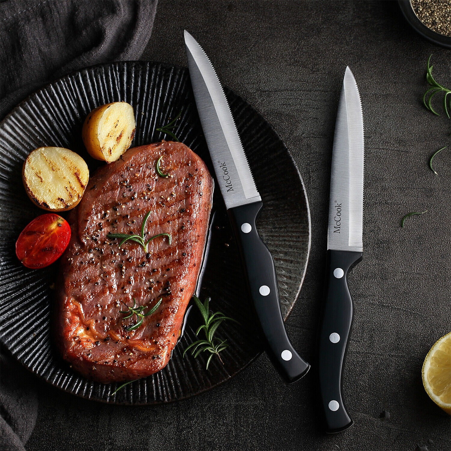 McCook MC65 20PCS Knife Block Set Steak Knife Block Knife Set Built-in Sharpener - Fresh Stock Dated February 2026