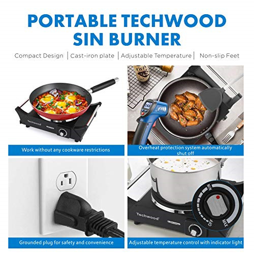 Techwood Hot Plate Portable Electric Stove 1500W Countertop Single Burner with & - Fresh Stock Dated February 2026