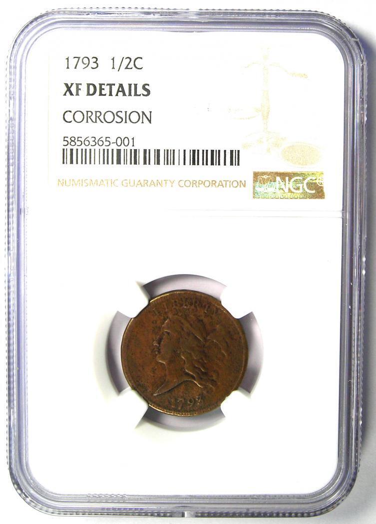 1793 Liberty Cap Flowing Hair Half Cent 1/2C - NGC XF Detail (EF) - Rare Coin! - Fresh Stock Dated December 2025