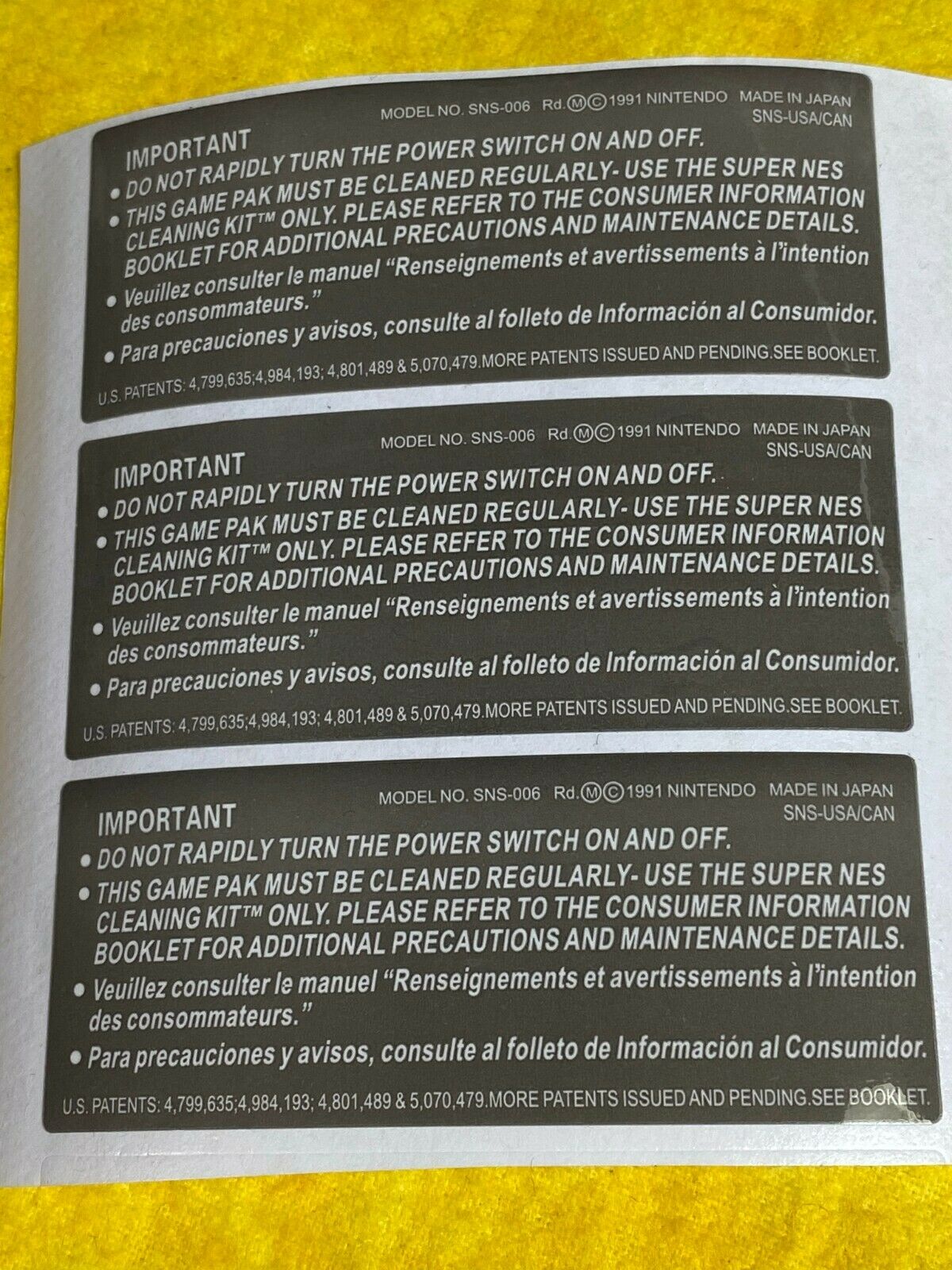 3 X SNES Back Labels Replacement  for Game Cartridge  Precut  Super Nintendo !!! - Fresh Stock Dated December 2025