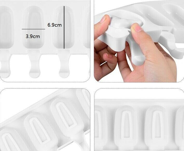 8 Cell Silicone Ice Cream Mold Juice Popsicle Maker Ice Lolly Pop Mould + Sticks - Fresh Stock Dated February 2026