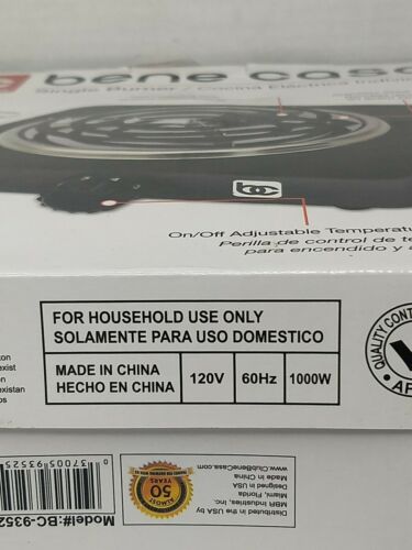 Bene Casa DC93525 Single Coil Burner 1000-watt, Black Camping survival Stove new - Fresh Stock Dated February 2026
