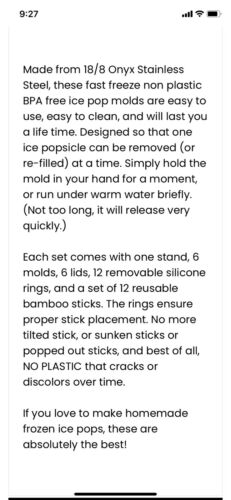 Onyx stainless steel popsicle molds - Fresh Stock Dated February 2026