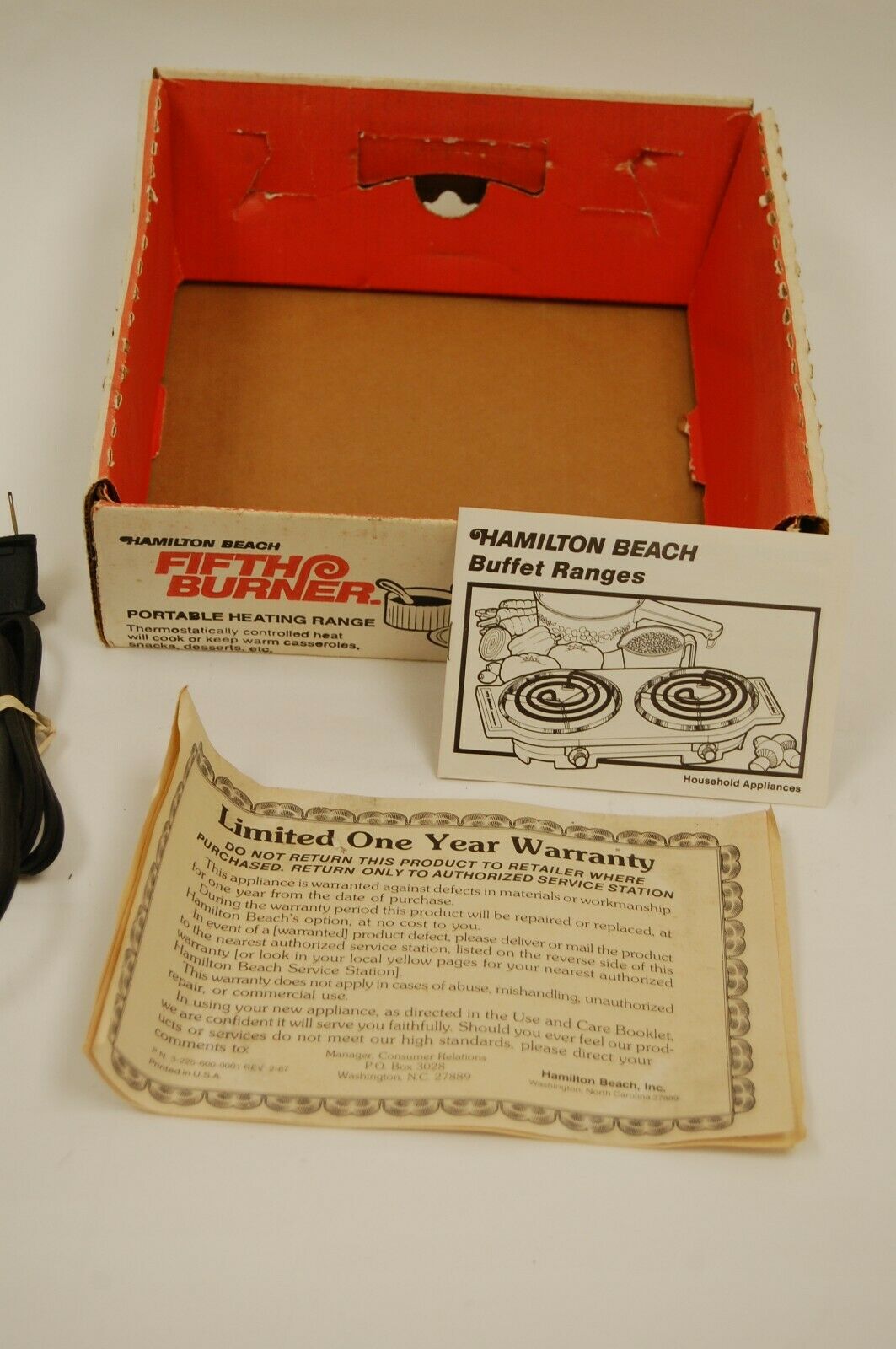 New Hamilton Beach Fifth Burner, No.812, W/Open Packaging, Portable 120V - Fresh Stock Dated February 2026