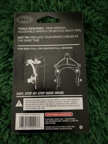 Bell Binder 100 Standard Bike Break Pads Fits Most Common Caliper Biking Cycling - Fresh Stock Dated December 2025