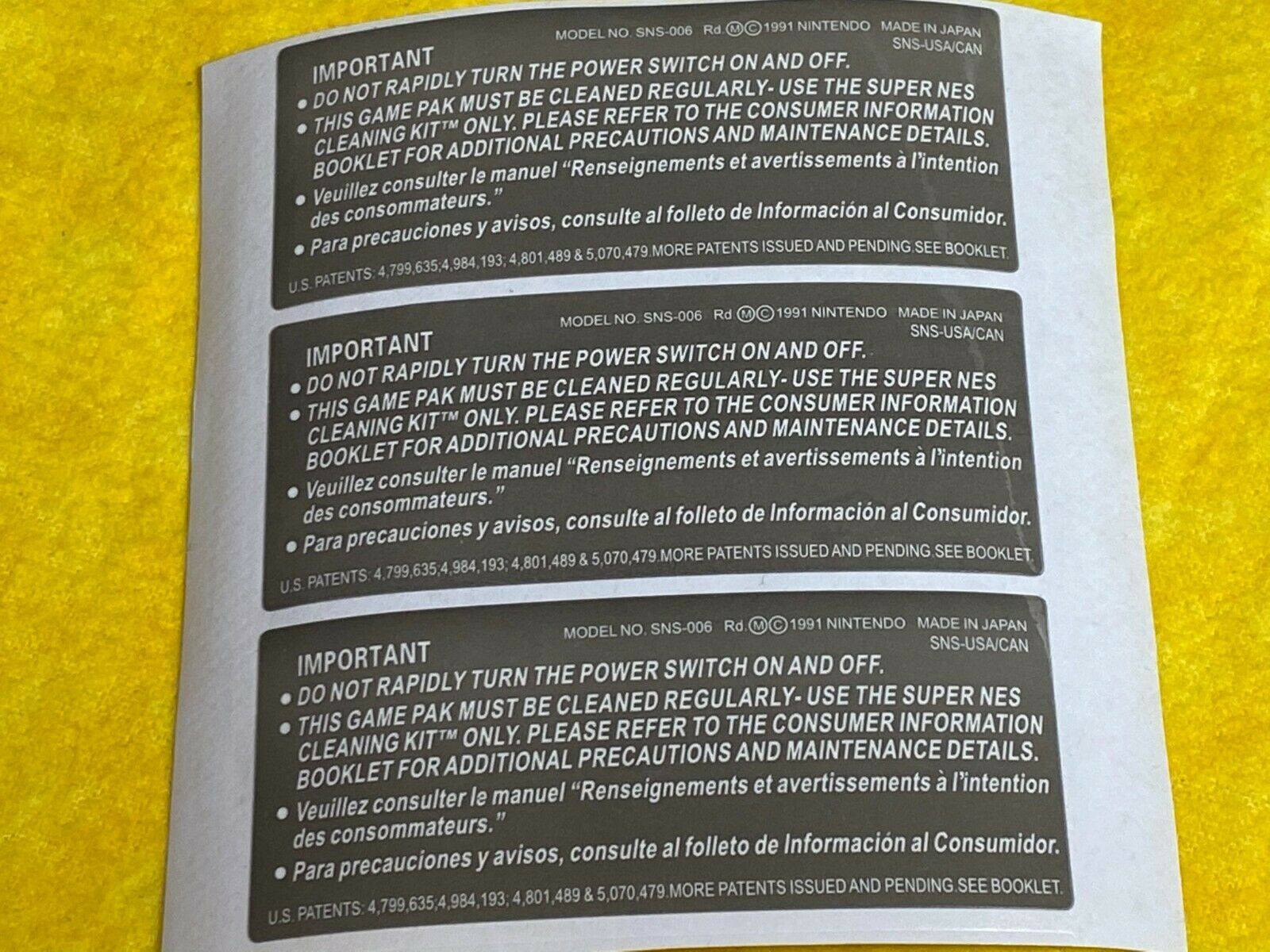 3 X SNES Back Labels Replacement  for Game Cartridge  Precut  Super Nintendo !!! - Fresh Stock Dated December 2025