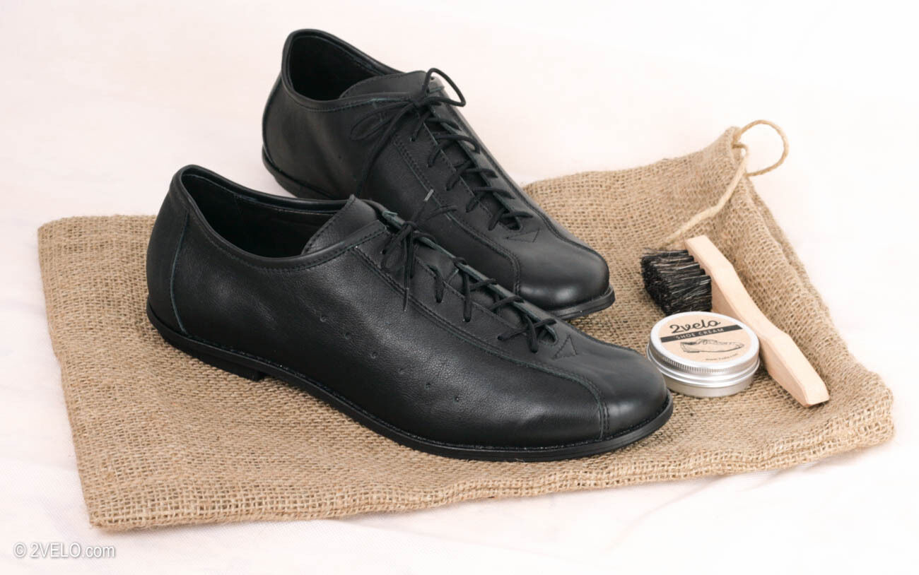 Classic Road Cycling Shoes, natural leather, handmade, vintage style, black - Fresh Stock Dated December 2025