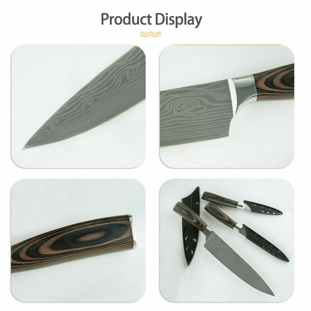 5 Piece Kitchen Knives Set Japanese Damascus Pattern Stainless Steel Chef Knife - Fresh Stock Dated January 2026