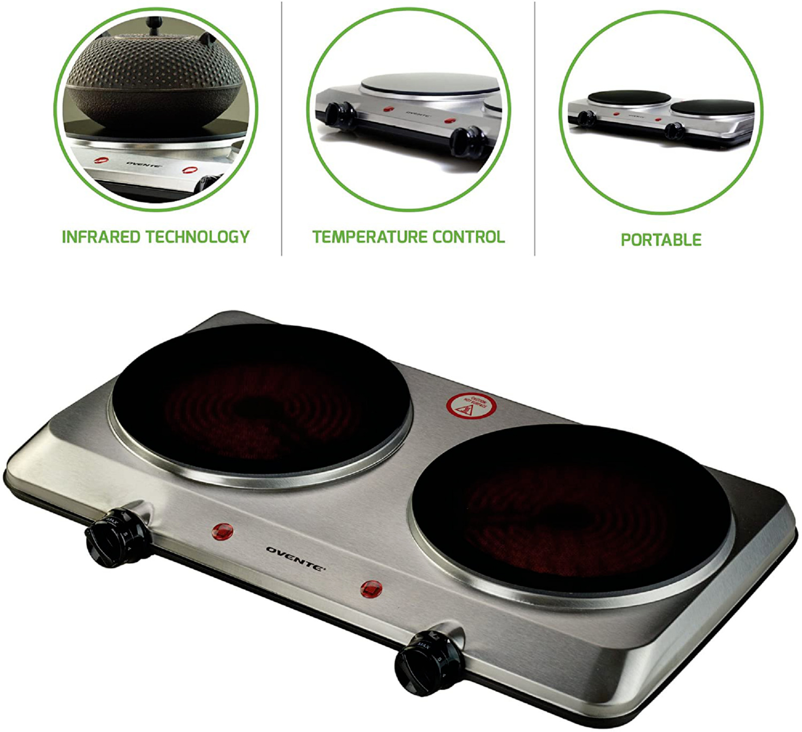 Estufa Cocina Electrica De 2 Hornillas Portatil Elegante y Potente! - Fresh Stock Dated February 2026