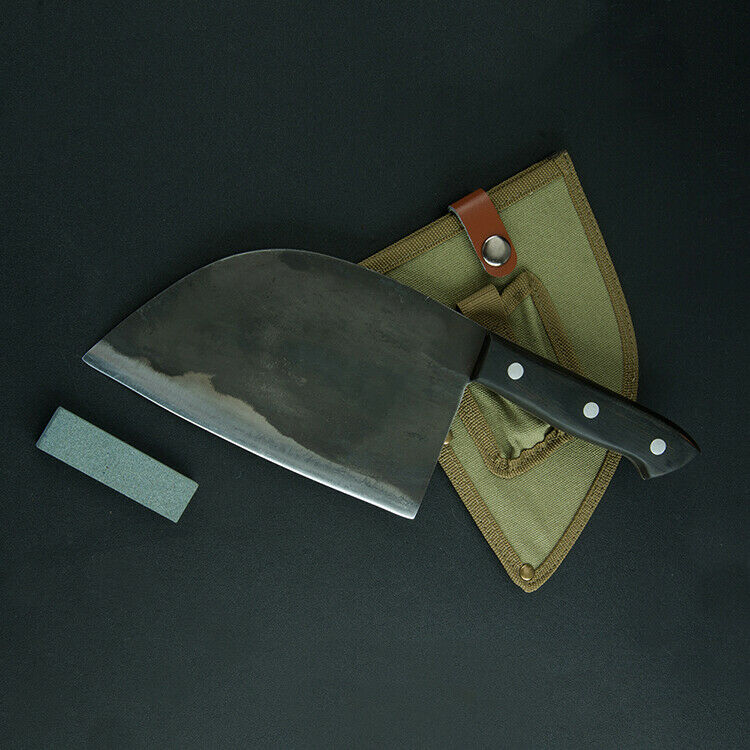 Forged Kitchen Butcher Knife Full Tang Chef/Camping Knife w/Sheath & Whet Stone - Fresh Stock Dated January 2026