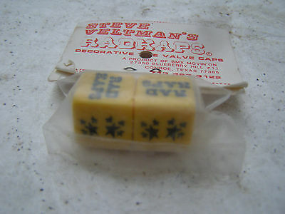 STARS RADKAPS NOS VALVE CAPS COVER BMX CRUISER FREESTYLE RACING VINTAGE BLACK YW - Fresh Stock Dated December 2025