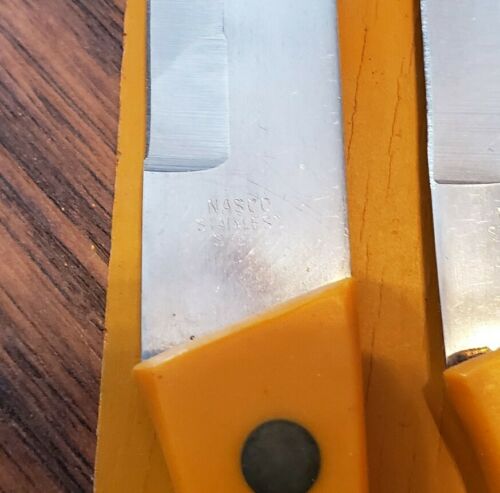 Vintage Retro Orange 6pc Steak Knife Set W/ Wall Mount Holder - Fresh Stock Dated January 2026