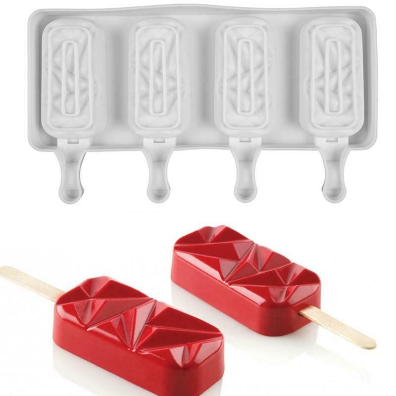 4 Cells Popsicle Tray Silicone Mold DIY Ice Cream Mould Pan Summer Party Tools - Fresh Stock Dated January 2026