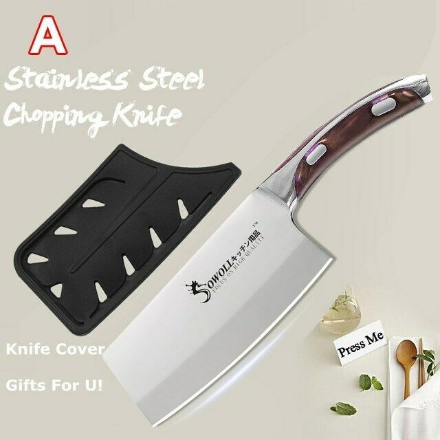 3Pcs Kitchen Knife Set Stainless Steel Utility Chef Chopping Meat Cleaver Knives - Fresh Stock Dated February 2026