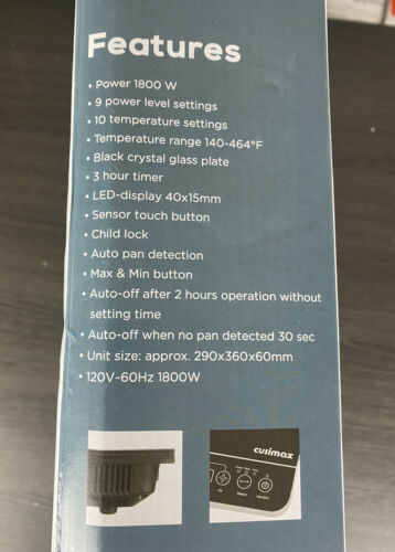 Cusimax 1800w Induction Cooker Open Box Item Working Order - Fresh Stock Dated February 2026