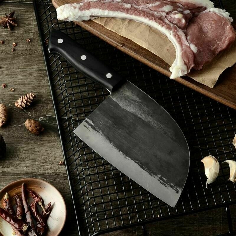 Forged Kitchen Butcher Knife Full Tang Chef/Camping Knife w/Sheath & Whet Stone - Fresh Stock Dated January 2026