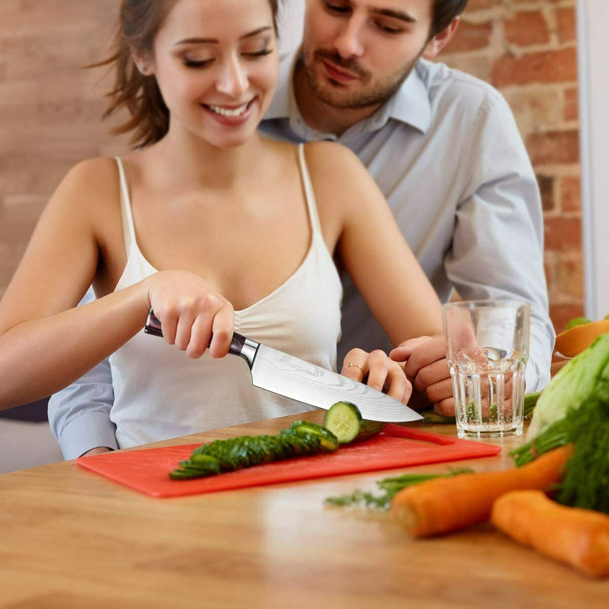 5 Piece Kitchen Knives Set Japanese Damascus Pattern Stainless Steel Chef Knife - Fresh Stock Dated January 2026