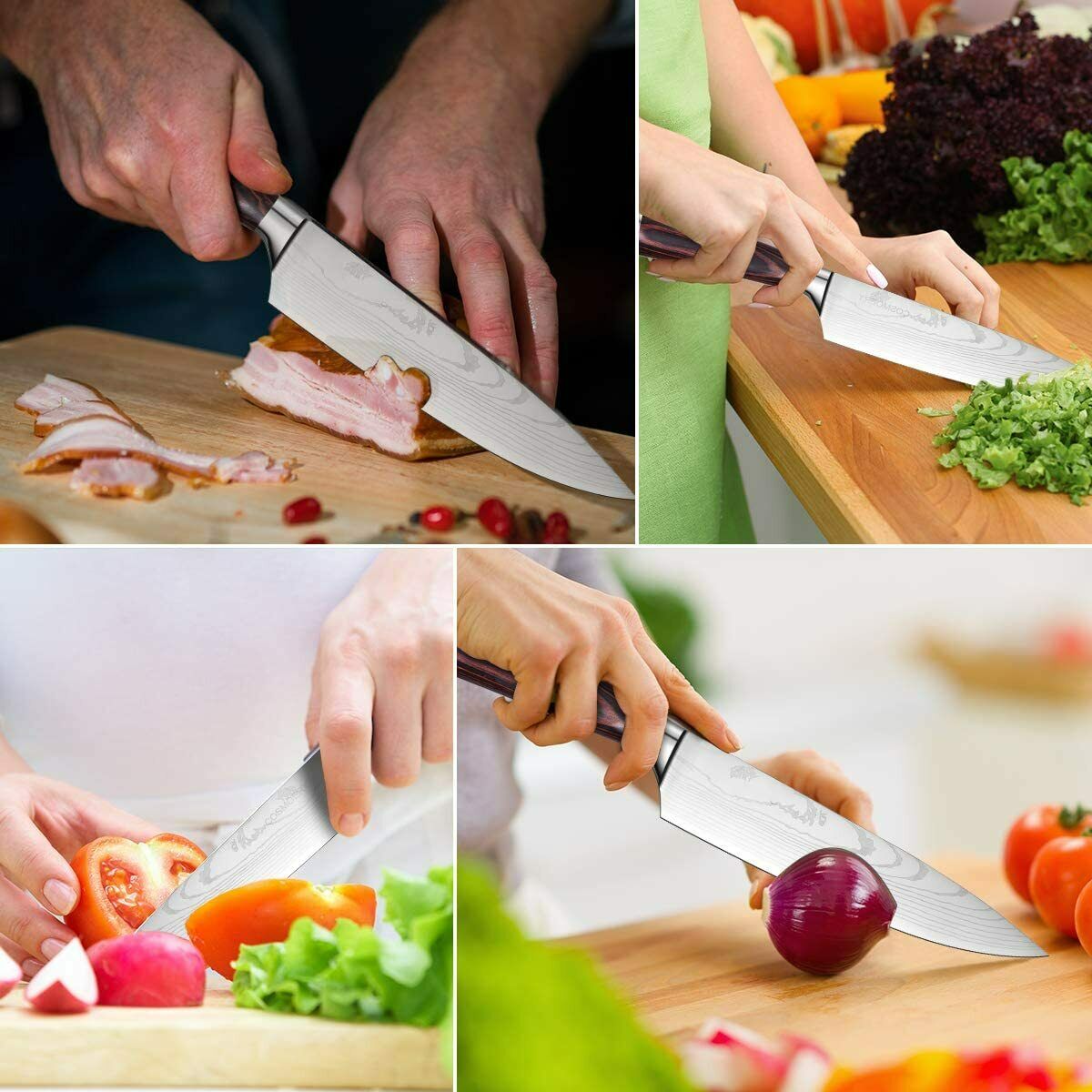 5 Piece Kitchen Knives Set Japanese Damascus Pattern Stainless Steel Chef Knife - Fresh Stock Dated January 2026