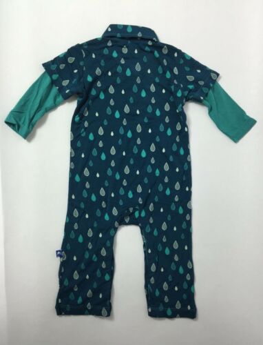 KicKee Pants Baby Boys' Print Polo Romper in Peacock Rain Drops Size 3-6 Months - Fresh Stock Dated December 2025