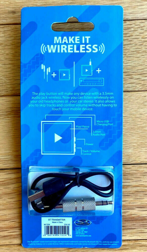 PLAY BUTTON Wireless Bluetooth Transmitter Make 3.5mm Audio Jacks WIRELESS ~ New - Fresh Stock Dated December 2025