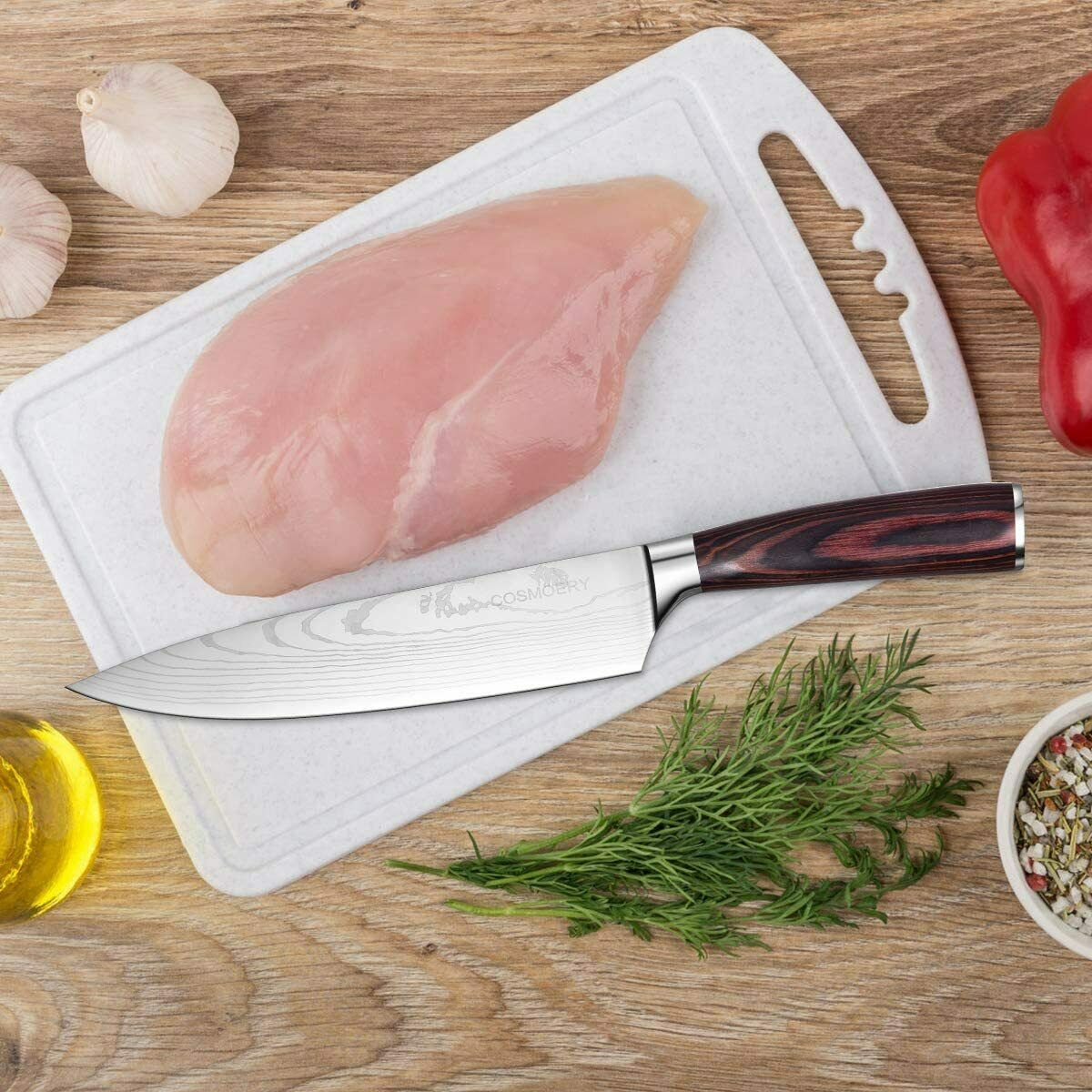 5 Piece Kitchen Knives Set Japanese Damascus Pattern Stainless Steel Chef Knife - Fresh Stock Dated January 2026