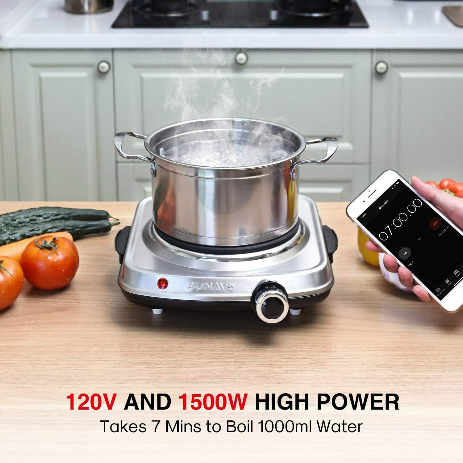 1500W Hot Plates for Cooking, Electric Single Burner with Handles - Fresh Stock Dated February 2026