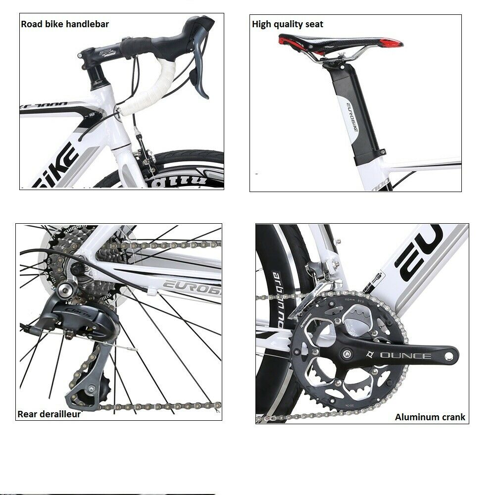 Eurobike XC7000 Road Bike 54 Cm Aluminum Frame 16 Speed Road Bicycle White - Fresh Stock Dated December 2025