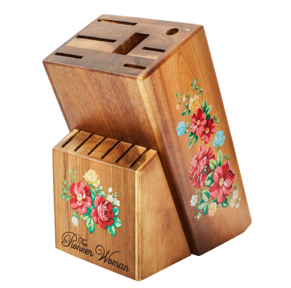Pioneer Woman Vintage Floral 14-Piece Cutlery Kitchen Set Wood Block Home Dining - Fresh Stock Dated January 2026