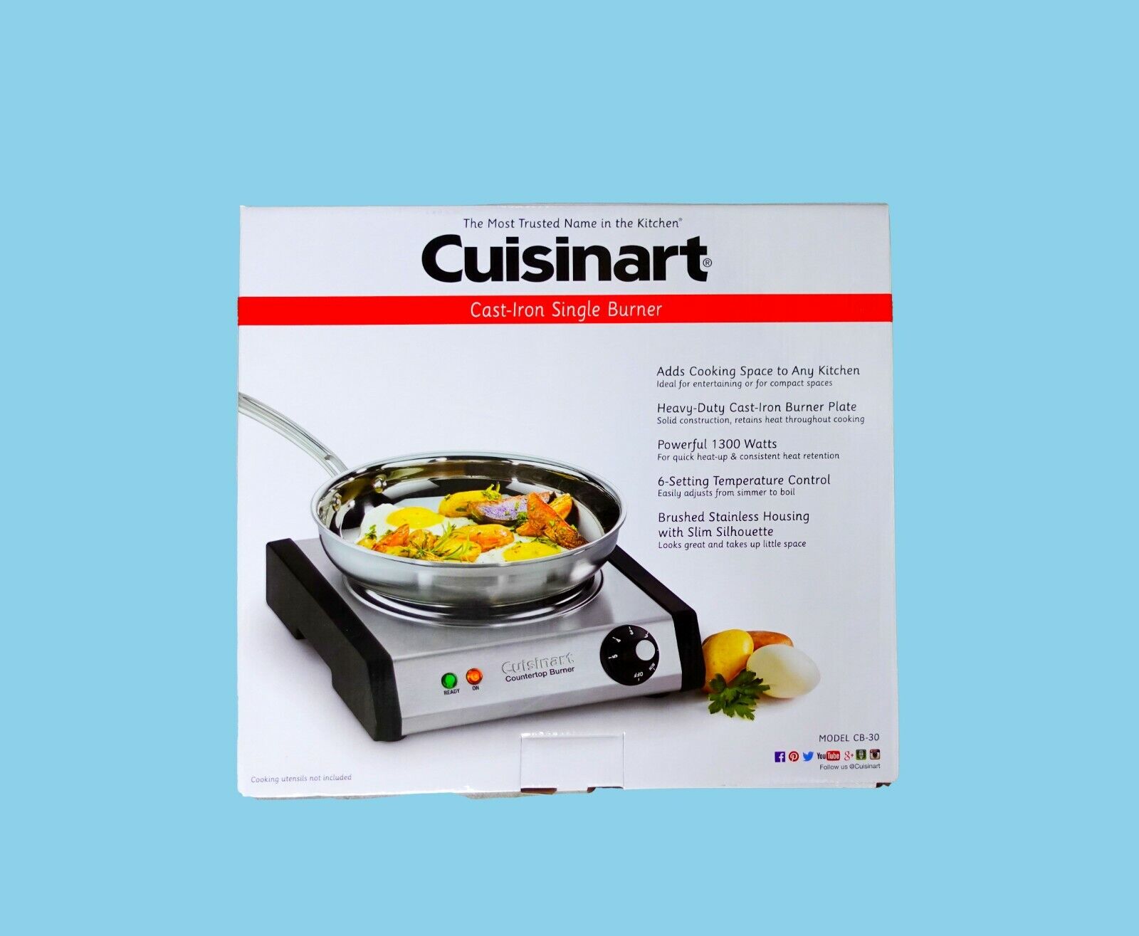 Cuisinart Cast-Iron Single Burner Stainless Steel CB-30 Portable Electric Stove - Fresh Stock Dated February 2026