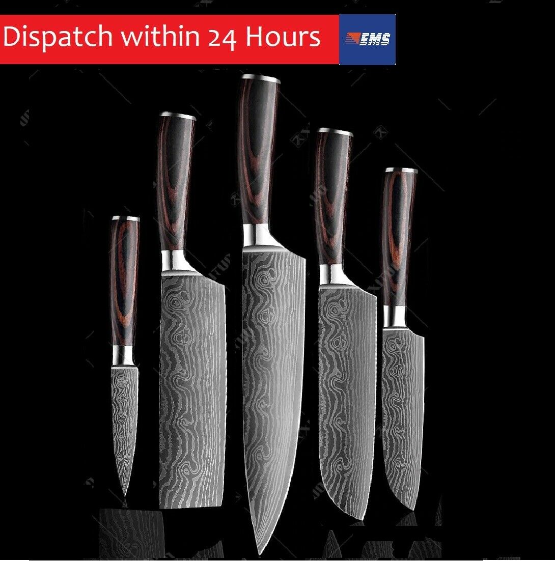 5 Pcs Kitchen Cook Knives Set Japanese Damascus Style Stainless Steel Chef Knife - Fresh Stock Dated January 2026