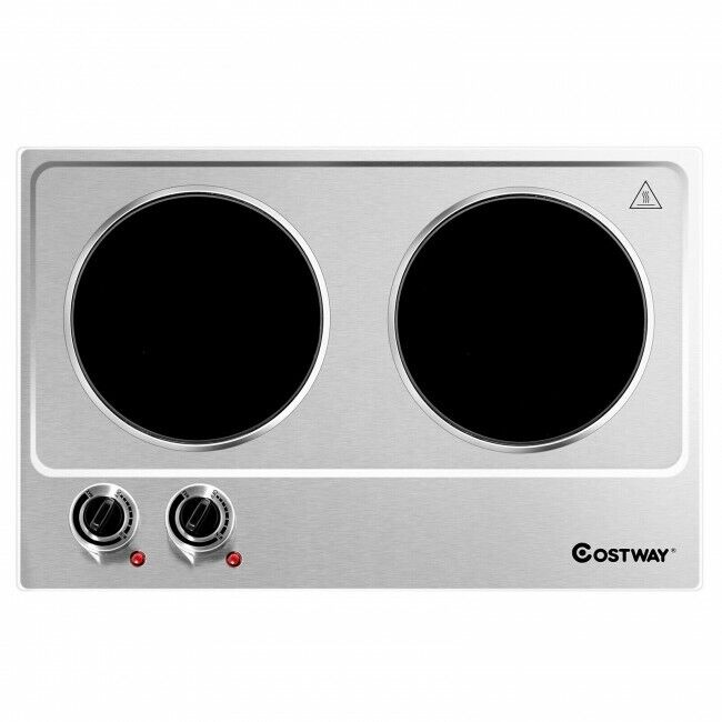 Costway Electric Hot Plate Ceramic Double Infrared Burner 1800W Stainless Steel - Fresh Stock Dated February 2026