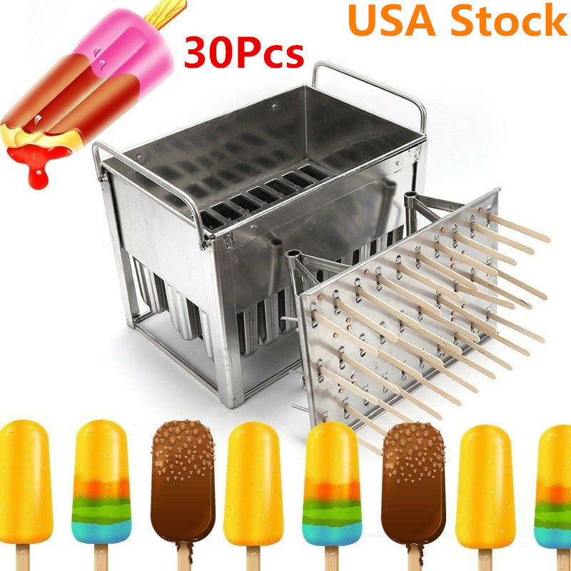 30PCS Popsicle Making Tool Ice Cream Sticks Mold Stainless Steel Ice Lolly Molds - Fresh Stock Dated February 2026