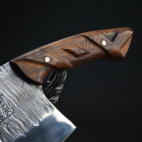 Cleaver Knife Handmade Forged Steel Wood Handle Hammered Chef Slicing Chopping - Fresh Stock Dated January 2026