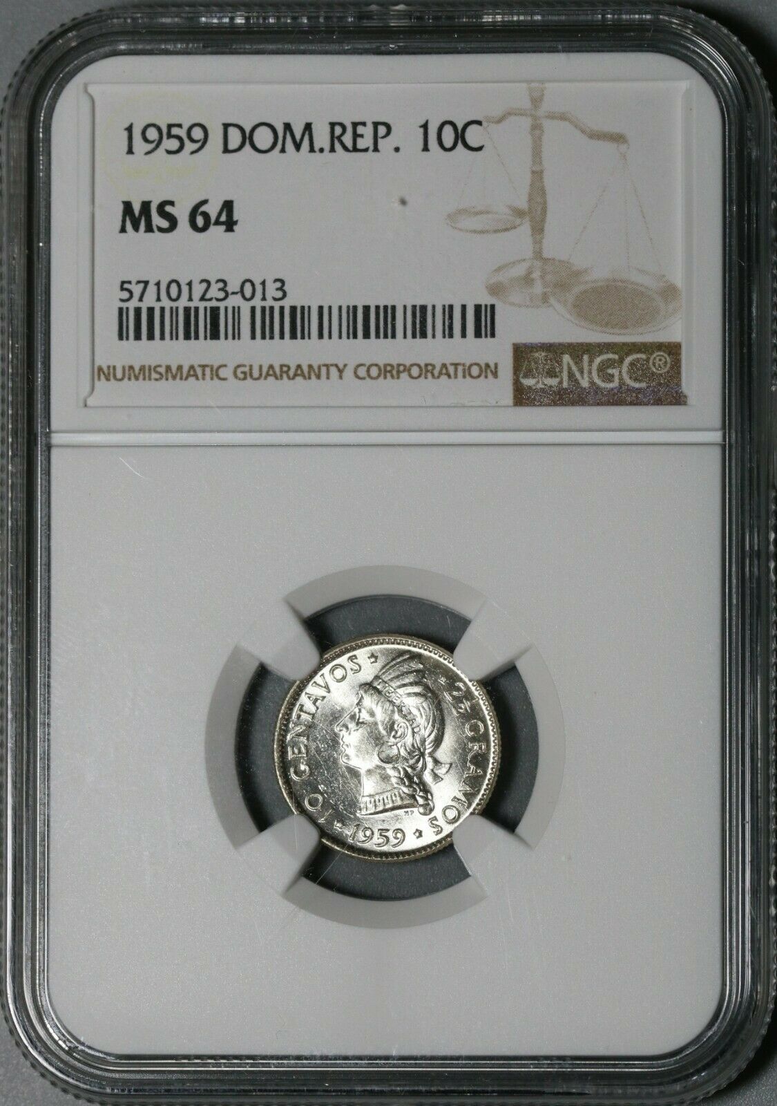 1959 NGC MS 64 Dominican Republic Silver 10 Centavos Scarce Coin (21031801C) - Fresh Stock Dated December 2025