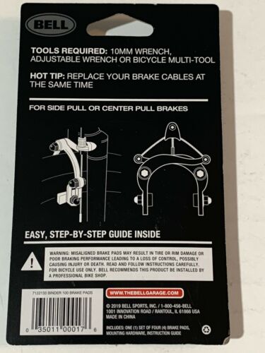 BELL Binder 100 Standard Bike Brake Pads (fits most caliper brakes) - Fresh Stock Dated December 2025